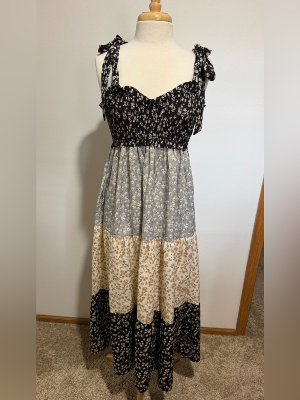 PinkBlush Womens Multicolor Floral Tier Shoulder Tie Maternity Maxi Dress Size M - Picture 4 of 12